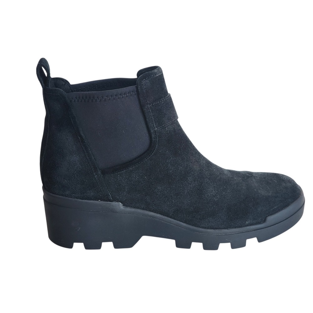 Eileen Fisher Splash Waterproof Black Suede Lug Sole Ankle Boot Wedge Platform 7